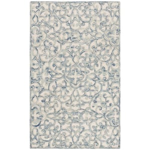 Martha Stewart Blue/Ivory Doormat 3 ft. x 5 ft. Abstract Floral High-Low Area Rug