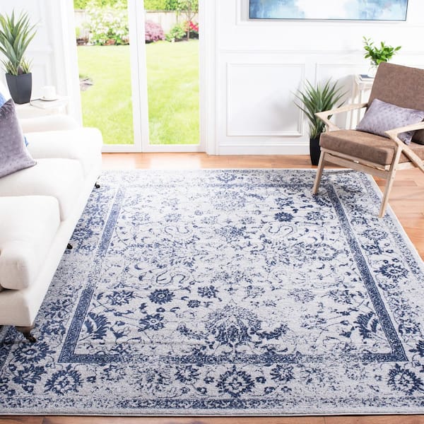 Adirondack 11 ft. x 15 ft. Gray/Navy Border Distressed Area Rug