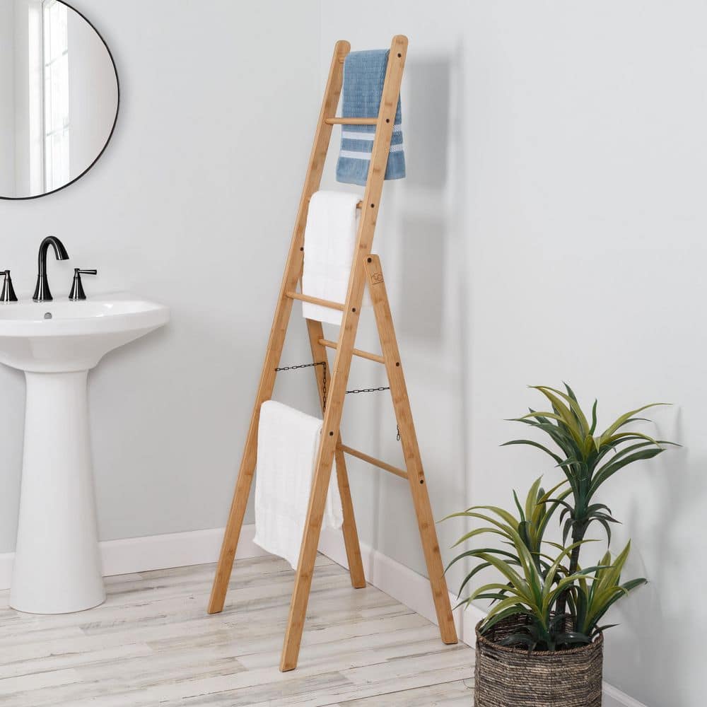 Natural Bamboo Folding Clothes Drying Ladder Rack