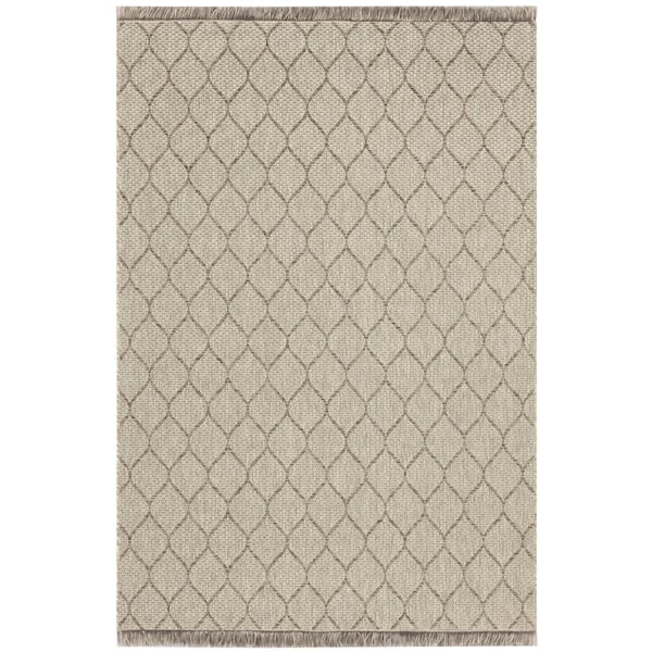 BALTA Natural Fringe Tan Trellis 5 ft. 3 in. x 7 ft. Indoor/Outdoor Area Rug