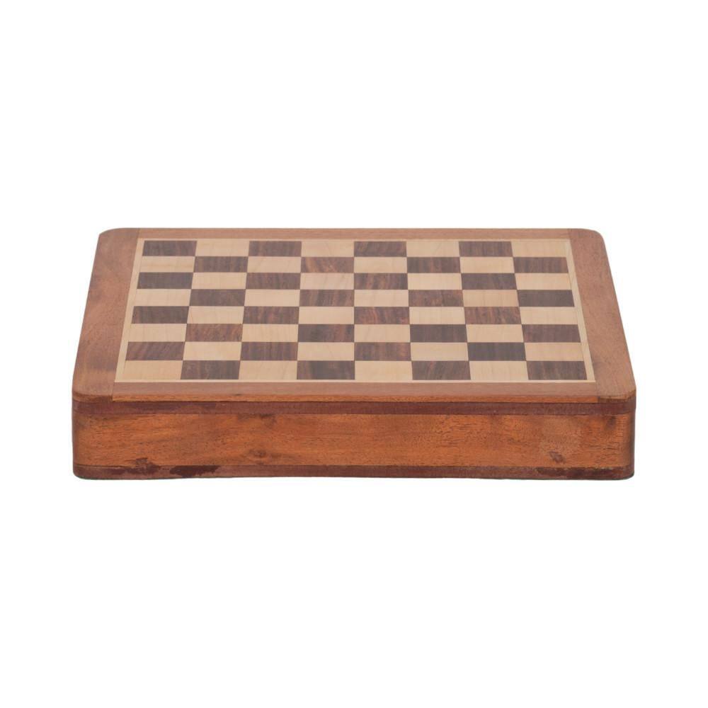 Brown 10 in. x 2 in. Acacia Wood Magnetic Chess Table Game Set