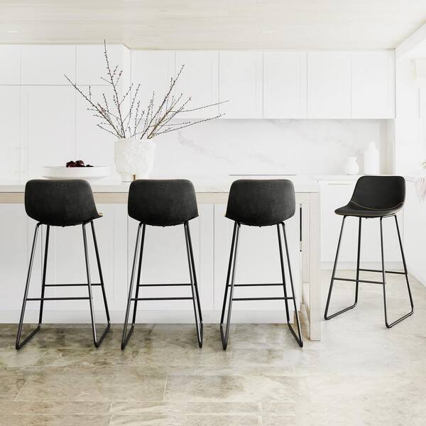 LUE BONA Alexander 30 in. Black Faux Leather Bar Stool Low Back Metal Frame Counter Height Bar Stool (Set of 7)