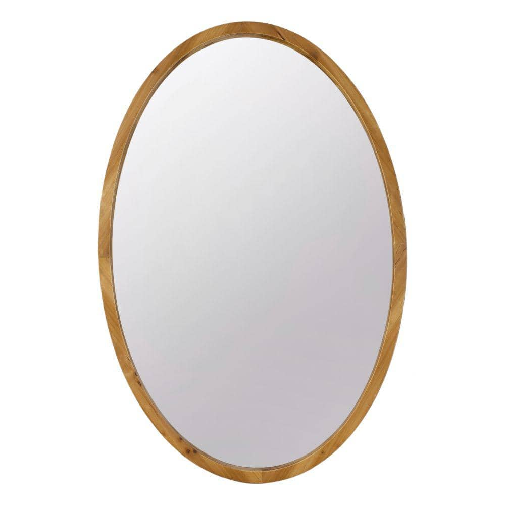 Benjara 2 in. W x 35.5 in. H Wooden Frame Brown Wall Mirror