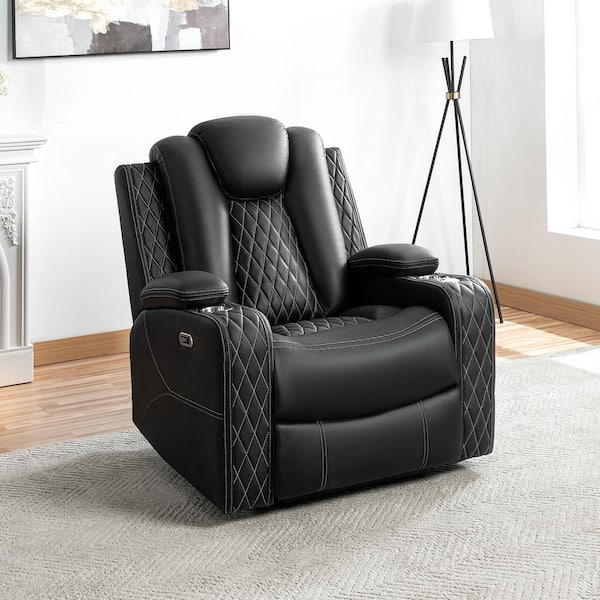 36.61 in. Theater Style 1-Piece Faux Leather Recliner Chair Adjustable Headrest Sectional Sofa in Black