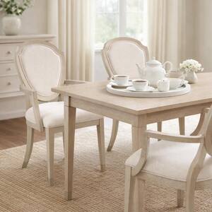 Olto Light Oak Brown, Ivory Fabric Arm Chair (Set of 2)