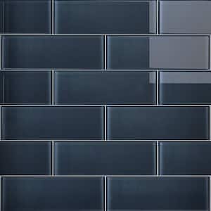 Crystile Dark Gray 4 in. X 12 in. Glossy Glass Subway Tile (10 sq. ft./Case)