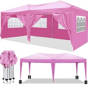Outdoor 10 ft. x 20 ft. Pop Up Canopy Tent with with 6-Removable Sidewalls + Carry Bag + 4pcs Weight Bag-Pink