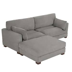 84.8 in. W Square Arm 2-Piece Corduroy Fabric L-Shaped Sectional Sofa in. Light Gray