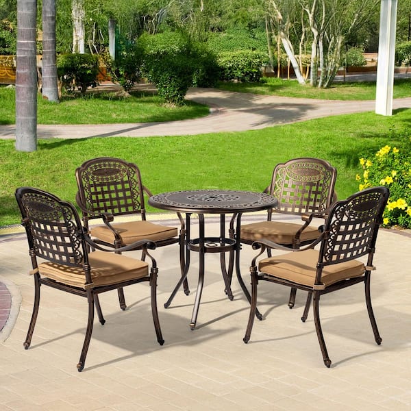 Karl home Bronze Cast Aluminum Outdoor Stackable Dining Armchair with Cushion(Set of 2)