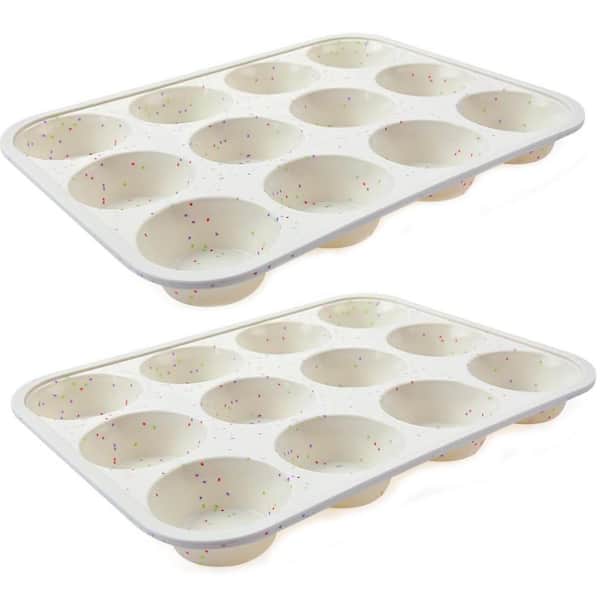 12-Cup Metal Reinforced Silicone Muffin Pan Non-Stick Easy Release Flexible Oven Safe Baking Tray (2-Pack)