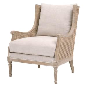 Brown and Beige Fabric Accent Club Chair with Rattan Cane Back