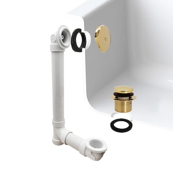 Westbrass 1-1/2 in. x 12 in. Bath Waste & Overflow with One-Hole Faceplate and Tip-Toe Drain - Sch. 40 PVC, Polished Brass
