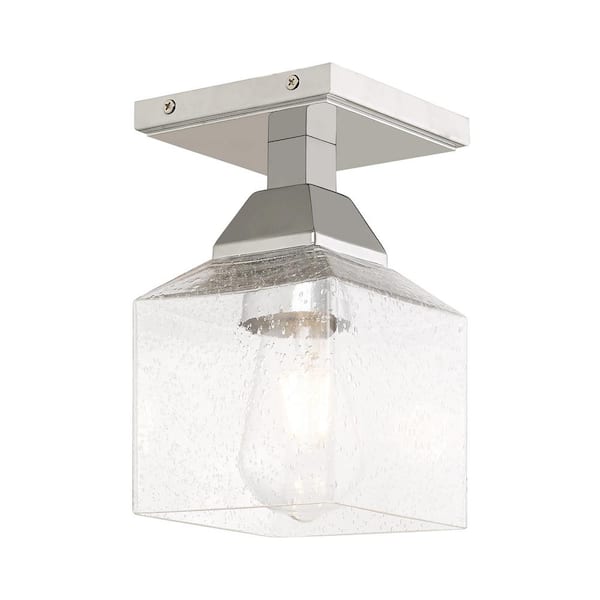 Livex Lighting Lansford 4.75 in. 1-Light Polished Chrome Industrial Semi Flush Mount with Clear Seeded Glass and No Bulbs Included