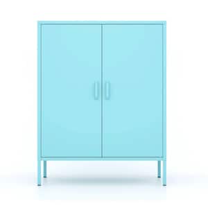 31.5 in. W 2-Door Blue Sideboard Shoe Metal Locker Storage Cabinet with 2-Adjustable Shelves for Office,Home