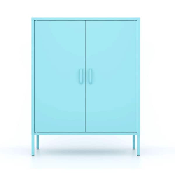 FUNKOL 31.5 in. W 2-Door Blue Sideboard Shoe Metal Locker Storage Cabinet with 2-Adjustable Shelves for Office,Home
