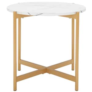 Calina 19.7 in. White/Gold Round Wood End Table