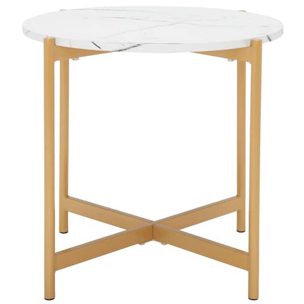 SAFAVIEH Calina 19.7 in. White/Gold Round Wood End Table