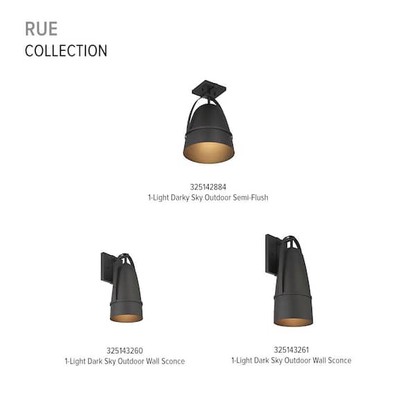 Designers Fountain - Rue 1-Light Black Outdoor Semi Flush Mount Ceiling Light with Dark Sky Metal Shade