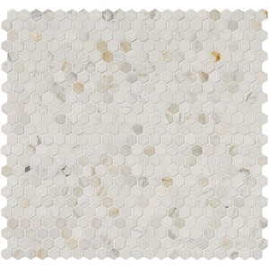 Calacatta Gold Hexagon 11.5 in. x 11.5 in. Polished Marble Mesh-Mounted Mosaic Tile (10 sq. ft./Case)