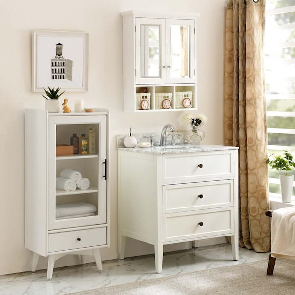 24.75 in. W x 7.5 in. D x 30.25 in. H Bathroom Storage Wall Cabinet in  White with 3 Storage Basket, Mirror, Doors, Shelf LN20233388 - The Home  Depot