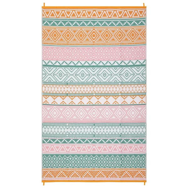 9*18FT Four colors Boho Reversible Waterproof Outdoor Patio Rug, for Deck/Porch/Balcony/Backyard/Picnic