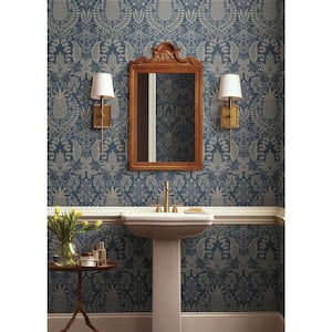 Pineapple Damask Navy Blue Matte Non-Pasted Wallpaper