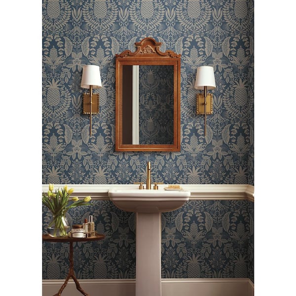 Pineapple Damask Navy Blue Matte Non-Pasted Wallpaper