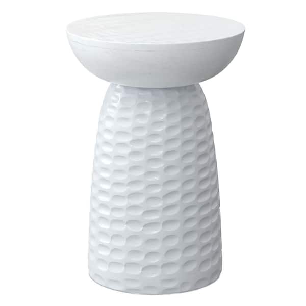 Boyd Solid Mango Wood 13 in. Wide Round Contemporary Wooden Accent Table in White, Fully Assembled