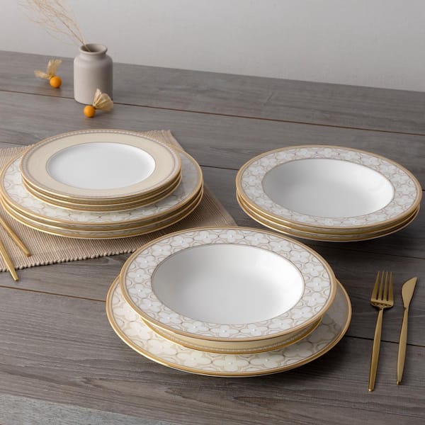 Noritake Trefolio Gold 12-Piece (White) Bone China Dinnerware Set