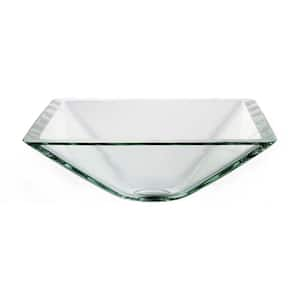 Single-Tone 16.5 in. Square Vessel Bathroom Sink in Crystal Clear Glass