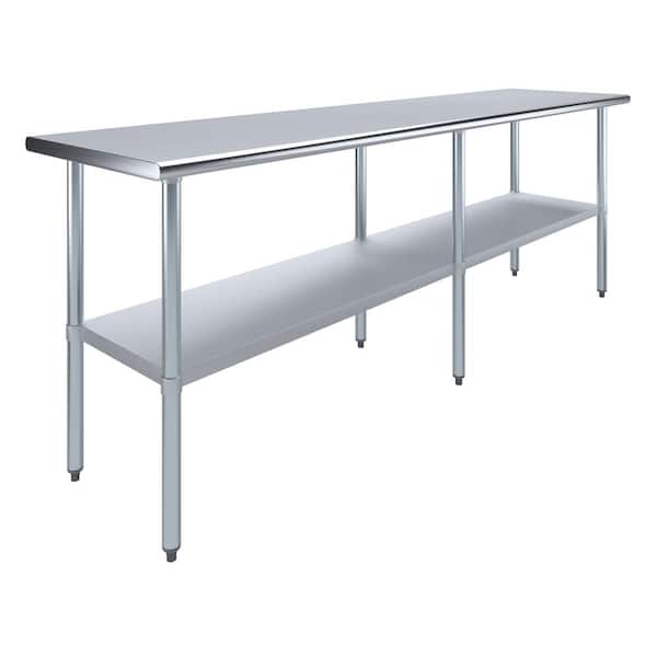 AMGOOD 24 in. x 96 in. Stainless Steel Kitchen Utility Table with Adjustable Bottom Shelf