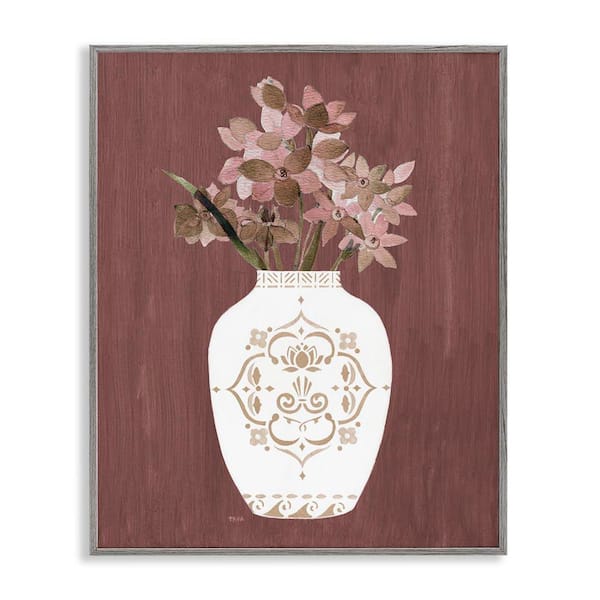 Stupell Industries Ornate Boho Vase by Janet Tava Gray Framed Nature Giclee Art Print 14 in. x 11 in.