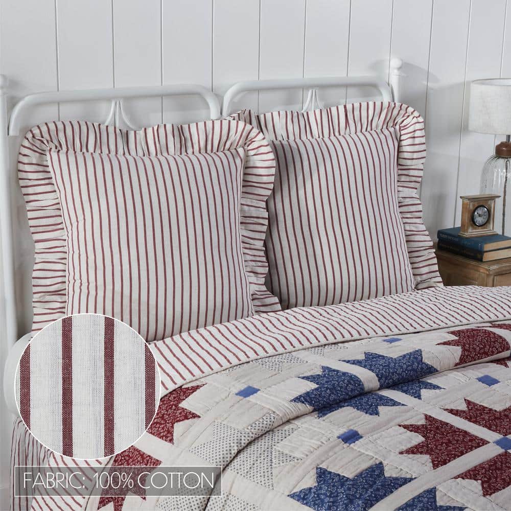 Red and Creme Striped Cotton Euro Sham with Ruffles