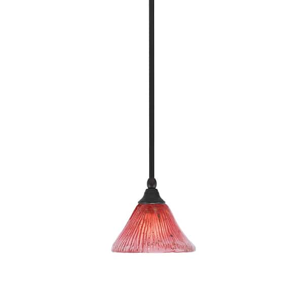 Unbranded Sparta 100-Watt 1-Light Espresso Shaded Pendant Light Mini Pendant with Raspberry Glass and No Light Bulb Included