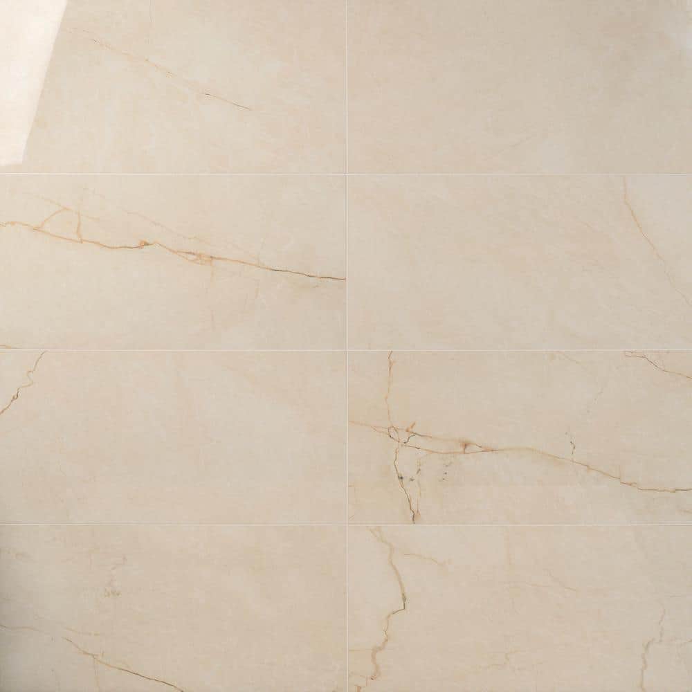 Grace Polished Beige Porcelain Marble Look Rectangular Tile