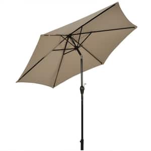 9 ft. Outdoor Market Patio Table Umbrella in Tan Push Button Tilt Crank Lift without Weight Base