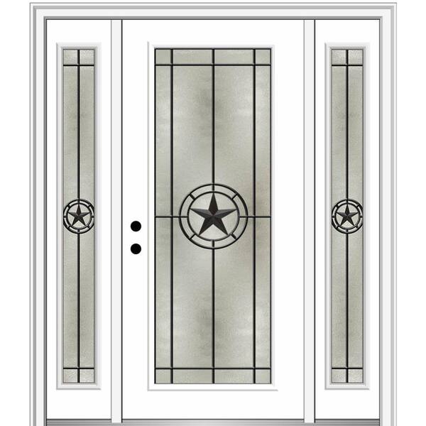 MMI Door Elegant Star 64.5 in. x 81.75 in. Inswing Full Lite Decorative Glass Primed Fiberglass Prehung Front Door