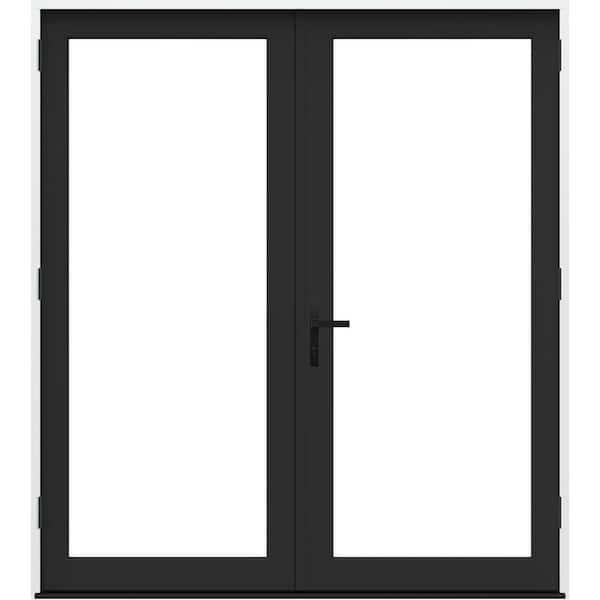 60 in. x 80 in. F4500 Left-Hand/Outswing Black Fiberglass French Patio Door w/ Low-E Glass and Black Handle