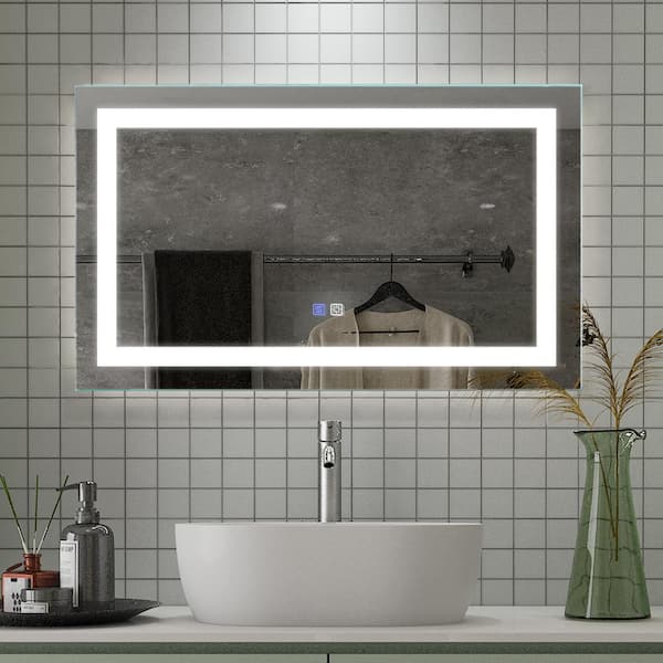 ANGELES HOME 40 in.W x 24 in.H Rectangular Frameless Silver Anti-Fog,Dimming,Night light Wall LED Bathroom Vanity Mirror,Easy Hang