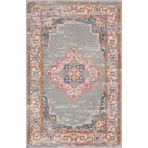 Passion Grey 4 ft. x 6 ft. Bordered Transitional Area Rug
