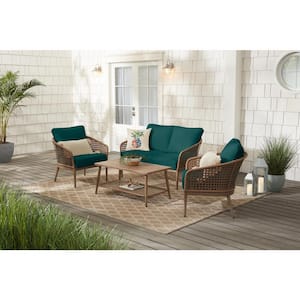 Coral Vista 4-Piece Brown Wicker and Steel Patio Conversation Seating Set with CushionGuard Malachite Green Cushions