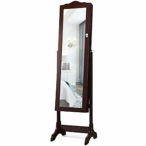 Coffee Wood 14-LED Jewelry Armoire Cabinet with Full Length Mirror and 4-Tilting Angles
