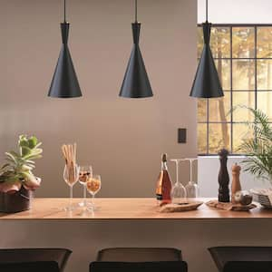 1-Light Cone Matte Black Island Pendant Light Minimalist Modern Nordic Chandelier for Cafe,Bar Hotel,Restaurant,Kitchen