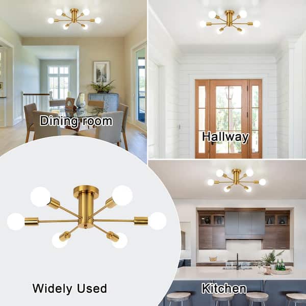 ADSENSTY 6-Light Gold Sputnik Transitional Flush Mount