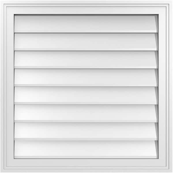 Ekena Millwork 26 in. x 26 in. Vertical Surface Mount PVC Gable Vent: Decorative with Brickmould Frame