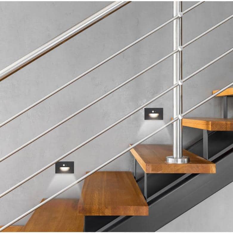 Black Integrated LED Recessed Stair Light with Motion Detection