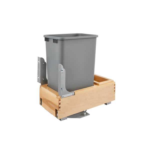 Rev-A-Shelf 23.375 in. H x 12 in. W x 21.75 in. D Single Pull-Out Bottom Mount Wood and Silver Waste Container with Rev-A-Motion