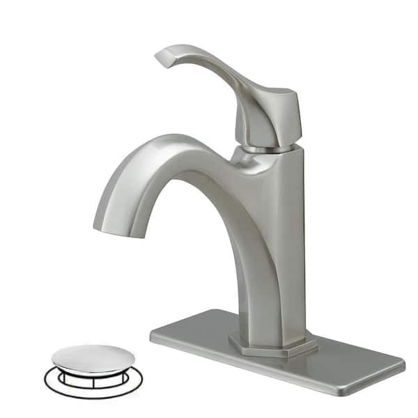 BWE Single-Handle Single-Hole Farmhouse Bathroom Faucet Bathroom Drip-Free Vanity RV Sink Faucet in Brushed Nickel