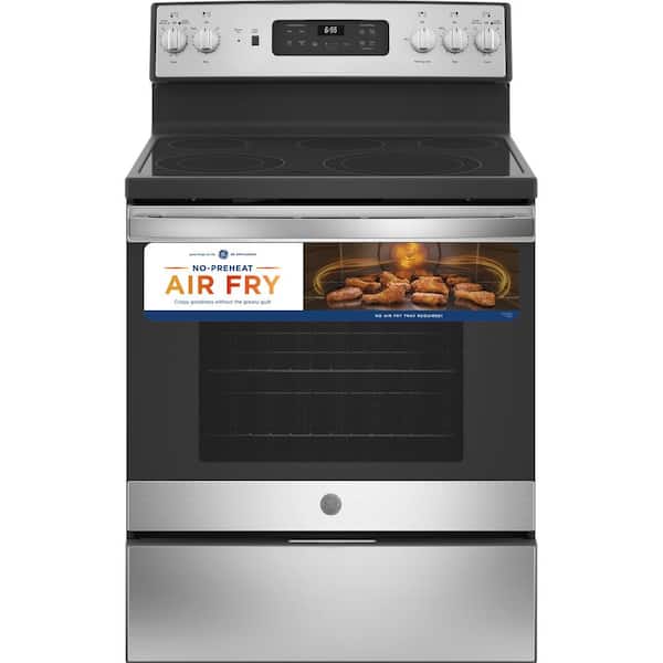GE 30 in. 5.3 cu. ft. Freestanding Electric Range in Fingerprint Resistant Stainless with Convection, Air Fry Cooking