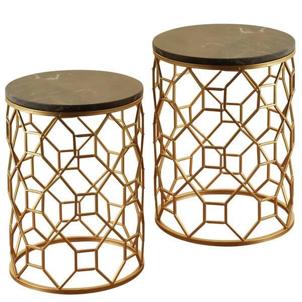 StyleCraft 2Piece 23 in. Gold Medium Round Metal Coffee Table Set
